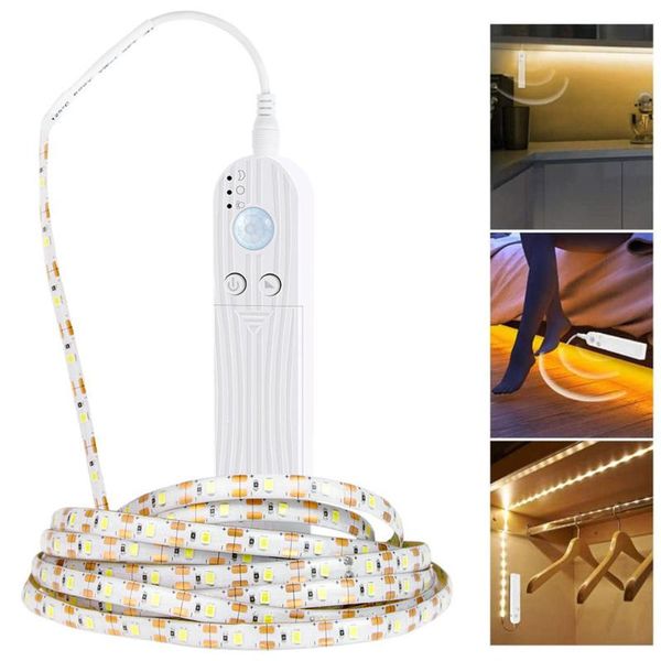 

1-5m led strip pir motion sensor induction adjustable brightness usb/battery power under bed lamp closet wardrobe cabinet stairs light