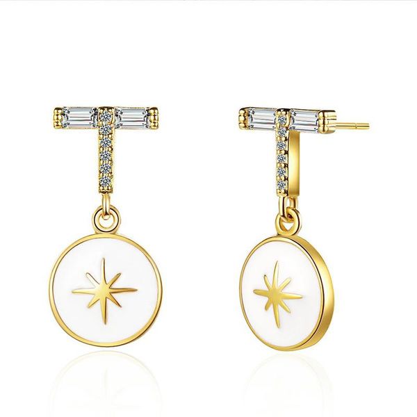 

dangle & chandelier est fresh t-letter anise star pattern drop earrings zircon stone simple pierce earring stud jewelry accessories, Silver