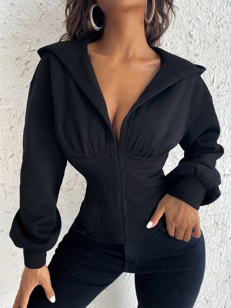 

hook and eye drop shoulder crop hoodie g3q8#, White;black