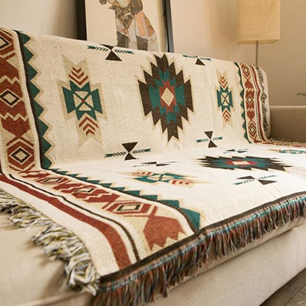 

blankets has the quality of boho style retro knit blanket national wind with shawl fringe warm comfortable for sofa bed office chair