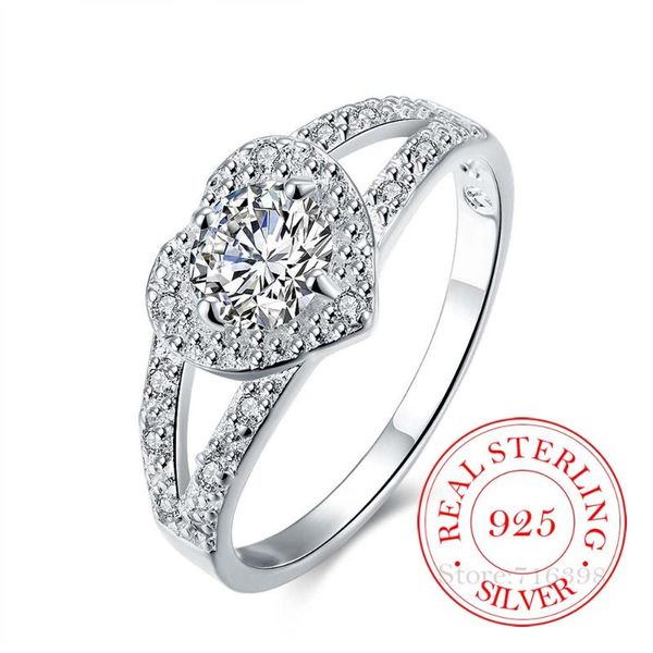 

cluster rings 925 sterling silver jewelry vintage + crystal love heart couple's wedding for women fashion anel de prata bijoux, Golden;silver