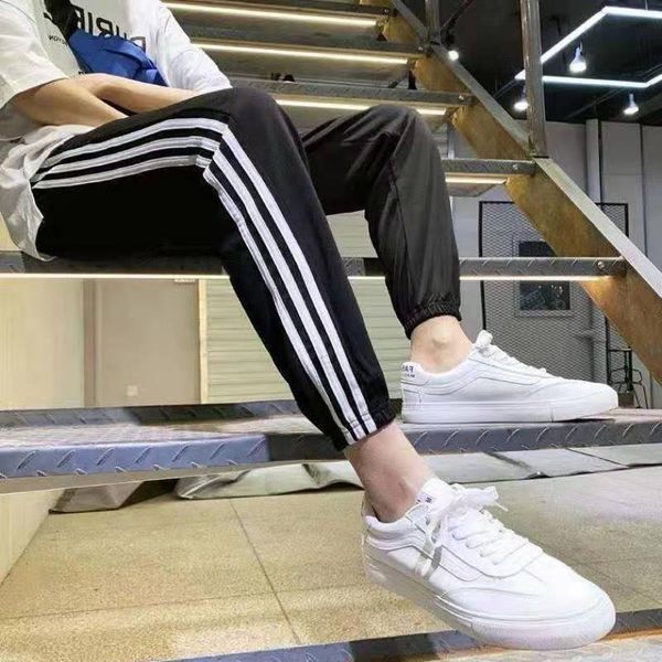 

men's pants sweatpants 2021 black grey cotton large with -stripe jogging