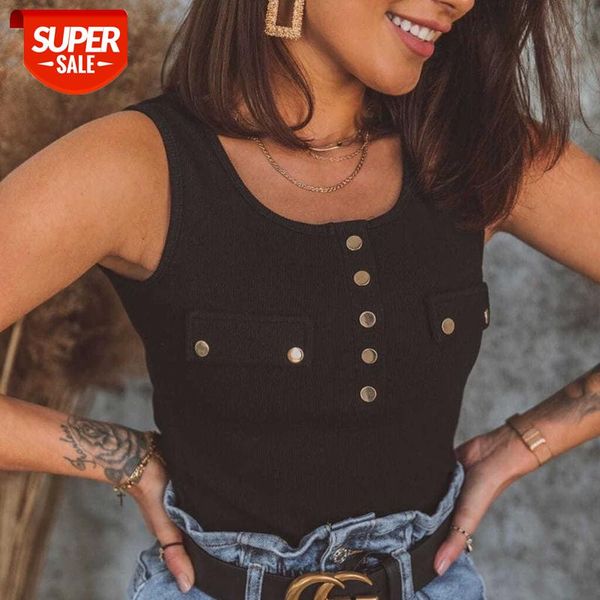 

2020 Summer T-shirts Women Knitted Cute Top Tees Female Buttoned Up O-Neck Solid Short Sleeve Casual T-shirts Vest For Female #PR6T, White