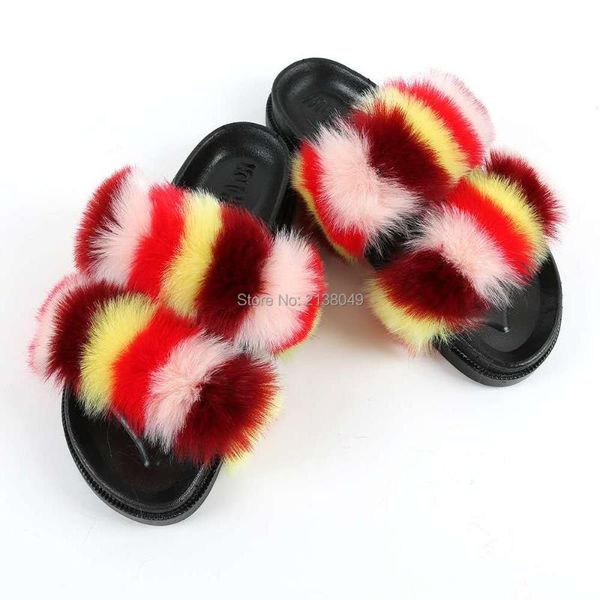 

imitation fur slippers indoor double strap specially designed for ladies with sandals, Black