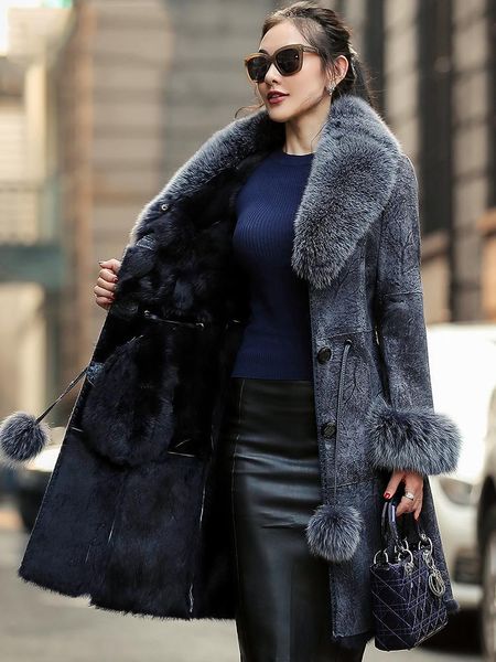 

women's fur & faux genuine coat collar female jacket winter coats women 2021 slim vintage jackets vetement femme zjt607, Black