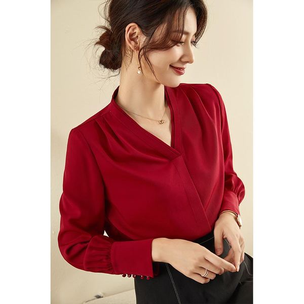 

women's knits & tees chiffon shirt 2021 spring and autumn elegant v-neck fashionable long sleeve loose large size stylish trendy, White