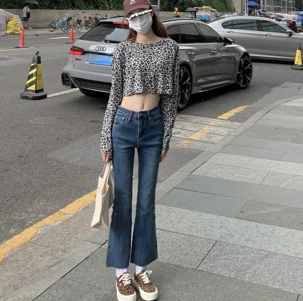 

women's jeans blue high waist spring and autumn 2021 straight pants street fashion