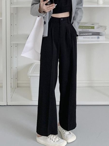 

women's pants & capris women suit autumn black straight high waist hanging feeling wide leg 2021 small casual, Black;white