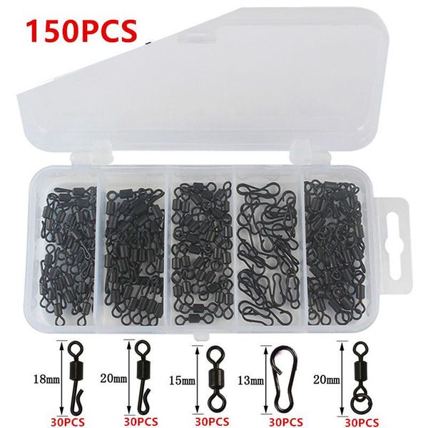 

extra value 150pcs carp fishing quick change swivels set long body rolling snap clips speed links rigs connector hooks