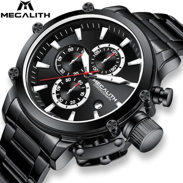 

wristwatches megalith man watch fashion brand chronograph sport waterproof watches men casual black stainless quartz wristwatch clock for, Slivery;brown