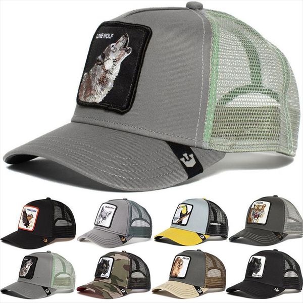 

lone wolf gray mesh cap summer baseball anime gorilla panther grizzly trucker hat shark dad net snapback women men, Blue;gray