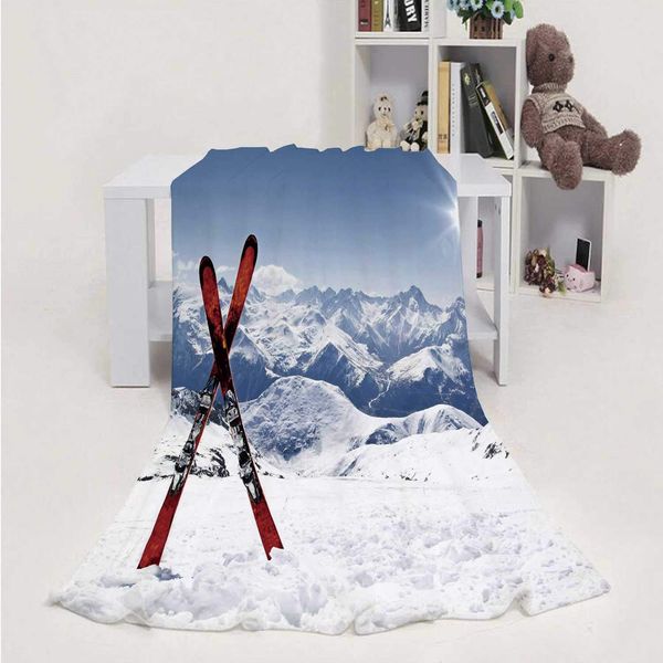 

pair of skis in snow,flannel blanket super soft m cozy bed blanket weight sofa throw blanket 40''x50''(wxl)
