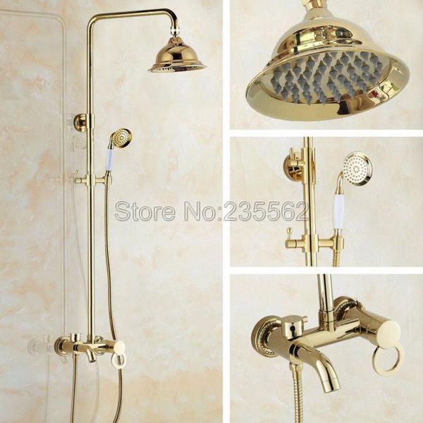 

bathroom golden brass 6.3" inch shower head rain faucet set single handle tub mixer taps lgf416 sets