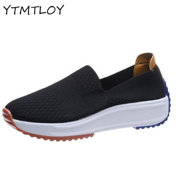 

sandals mesh sneakers large size non-slip ladies shoes summer high-heeled low-heeled wedge-heel breathable flat, Black