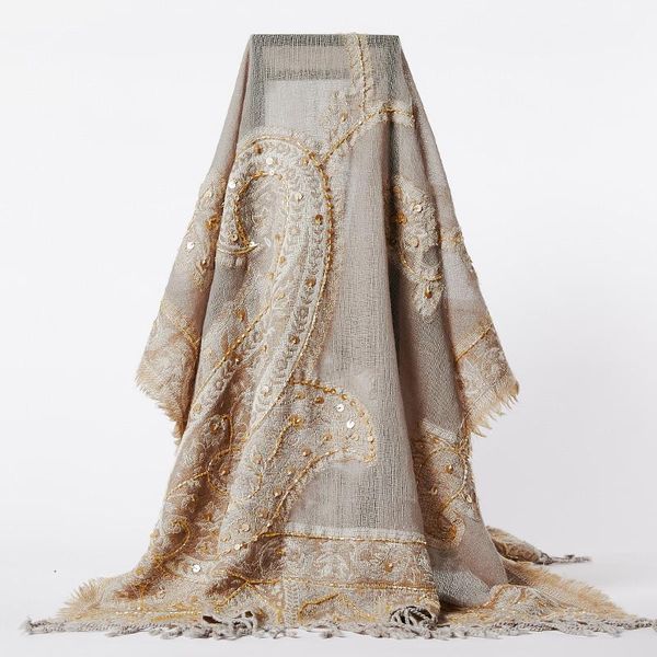 

scarves boiled merino 100% pure wool scarf and shawls for women winter spring hand-beaded embroidery nepal shawl, Blue;gray