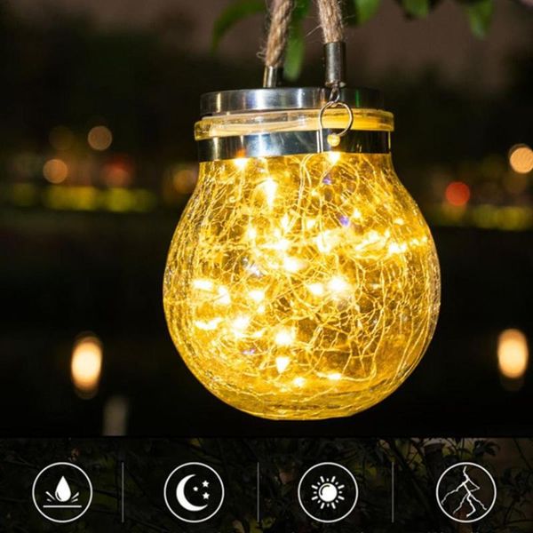 

strings outdoor solar crack hanging light round glass jar lamp courtyard decoration tree wire