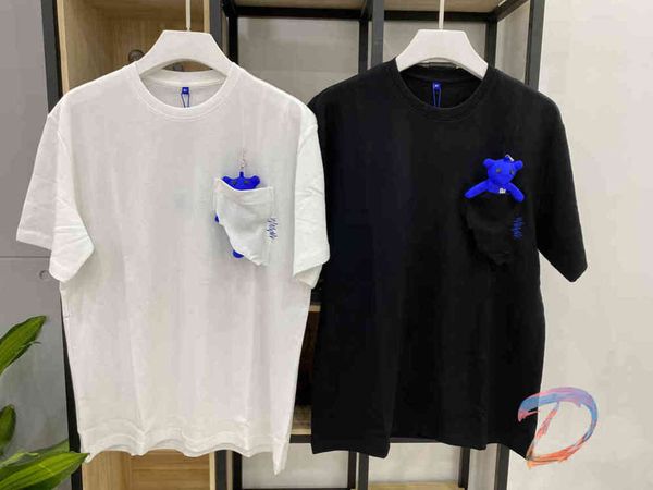 ADER ERROR Kleines Stoff-T-Shirt mit blauem Bären, hochwertiges Sticketikett, schwarz/weiße T-Shirts, ADER ERROR Mode-T-Shirt 6LLG