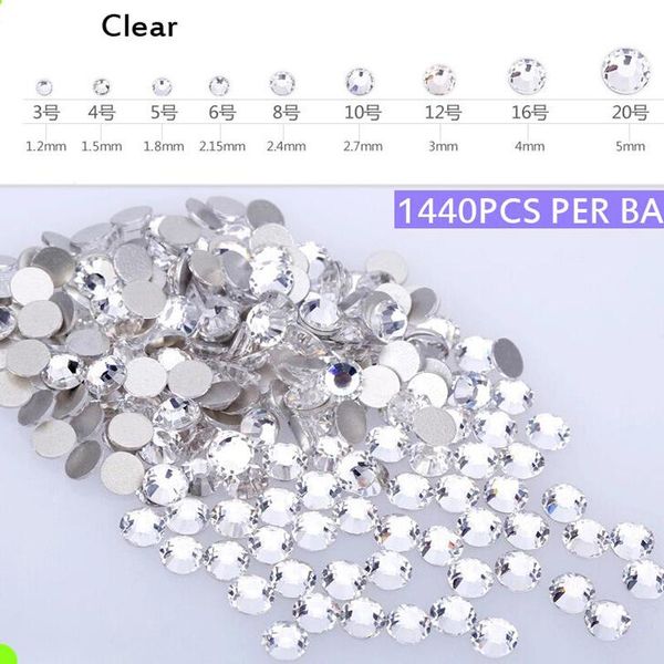 

1440pcs flat back crystal rhinestone 1.3mm - 4.8mm loose shine rhinestones glue clear glass crystals nail art decorations, Silver;gold