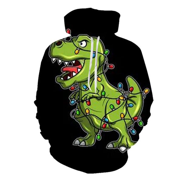 

men's christmas lantern dinosaur pattern 3d printing long-sleeved hooded sweater, White;black