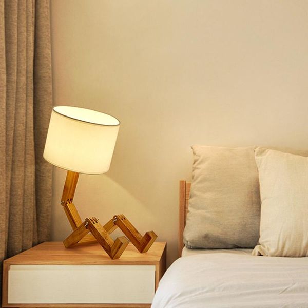 

desk lamp solid wood humanoid creative storage table study bedroom bedside light folding reading night lamps