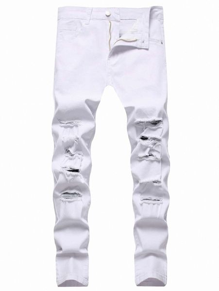 

men ripped slant pockets jeans a5p7#, Blue