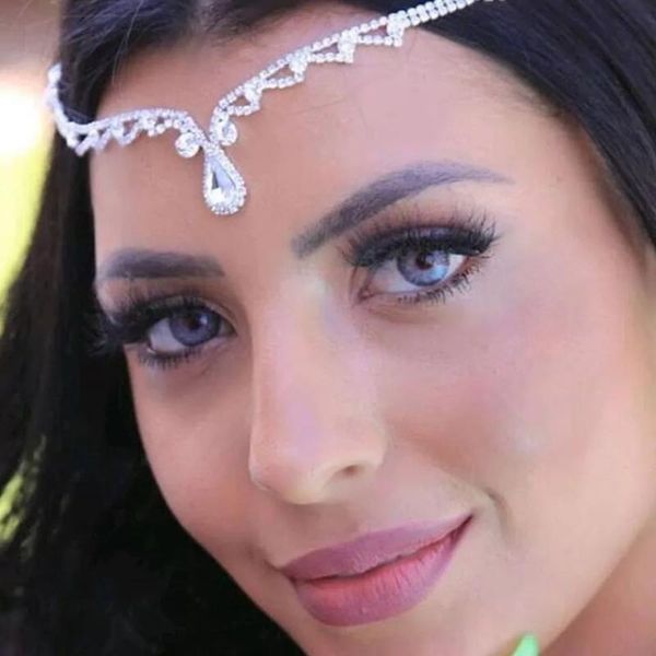 

hair clips & barrettes fashion shining rhinestone forehead drop pendant headdress necklace women's crystal chain accessories, Golden;silver