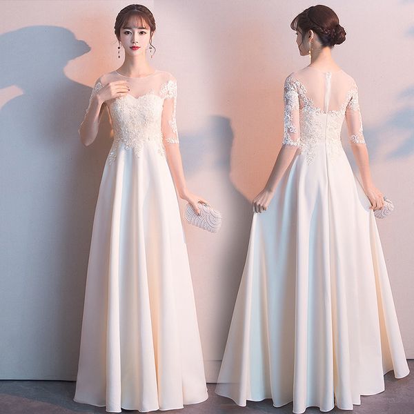 

bridesmaid dresses party annual meeting evening women 2021 long style host banquet elegant temperament celebrity show thin sleeves, White;black