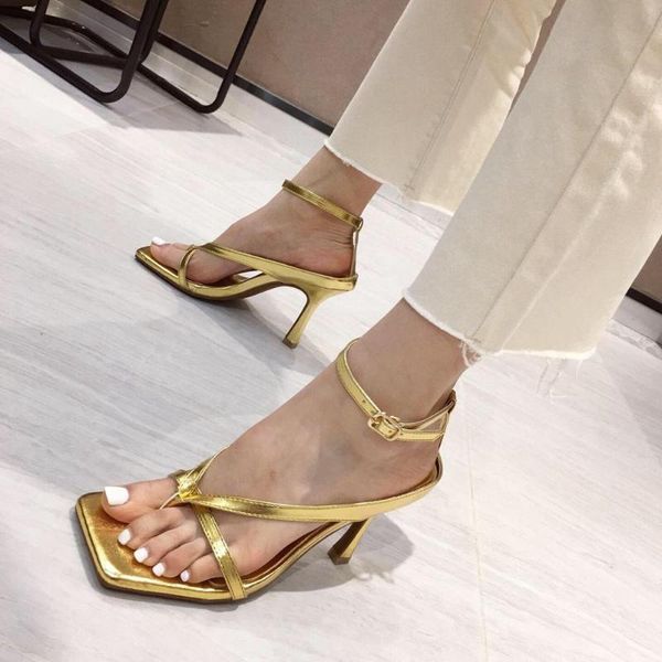 

spring summer sandals women gladiator high heel ladies fashion square open toe ankle strap female heels shoes woman, Black