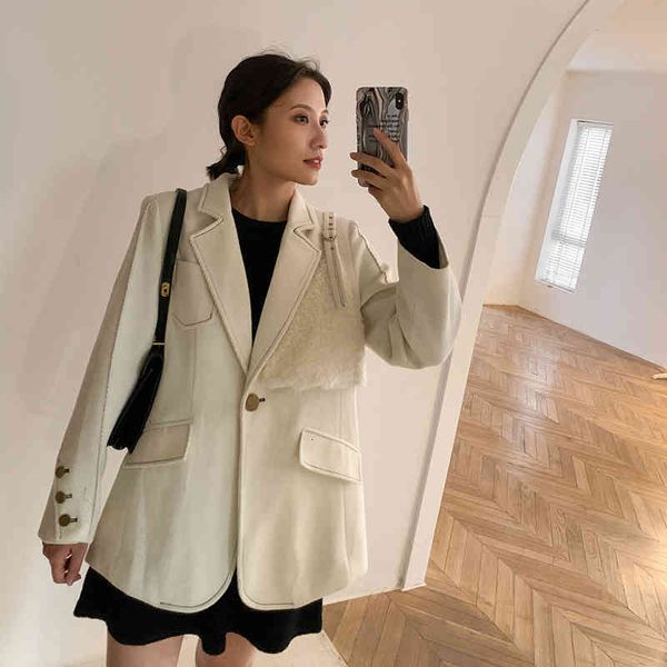 

women's fashionable jacket winter ladies'casual cut buttons blazers mujer chaquettes outwear, White;black