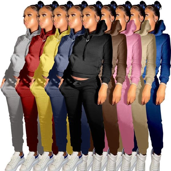 

women's two piece pants autumn winter plush warm sport suit activewear women hooded long sleeve sweatshirt and workout trousers lady tr, White