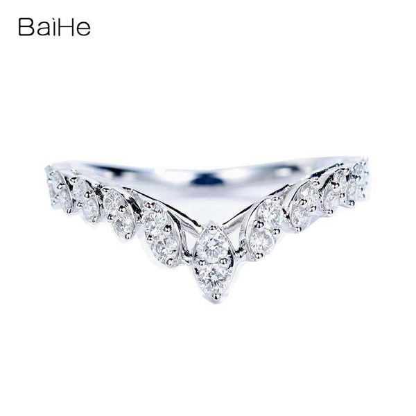 

solid 14k white gold 0.45ct h/si natural diamonds engagement gift women fine jewelry beautiful crown v-shaped diamond ring cluster rings, Golden;silver