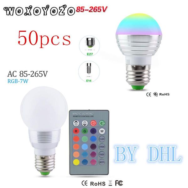 

bulbs by dhl 50pcs led rgb bulb 5w 7w e14 e27 ac85-265v 16 color lamp +ir remote control night light spot