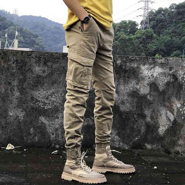 

men's jeans streetwear fashion designer multi pockets khaki casual cargo pants overalls hip hop joggers ankle banded trousers y4mq, Blue