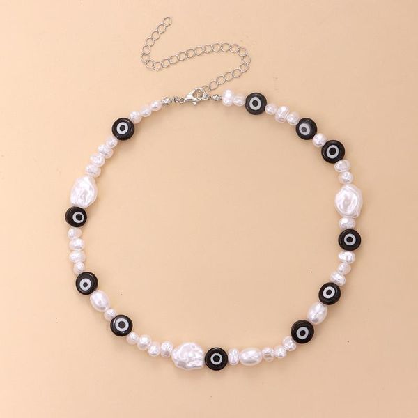 

chokers trendy korean baroque irregular pearl beaded colorful resin demon eye choker necklace for women party summer collar jewelry, Golden;silver