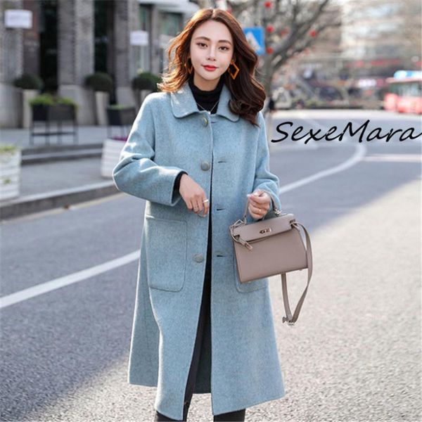

women's wool & blends oversized korean style single breasted fall coats for women fashion pockets winter woolen, Black