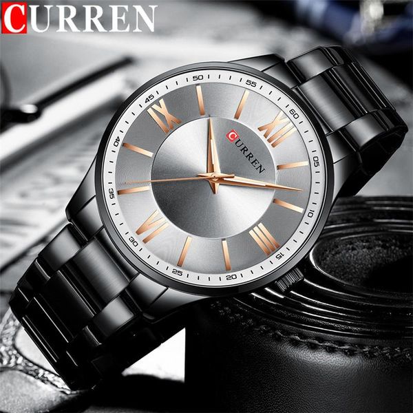 

wristwatches curren sport men watch military army waterproof male clock stainless steel quartz black man wristwatch 8383, Slivery;brown