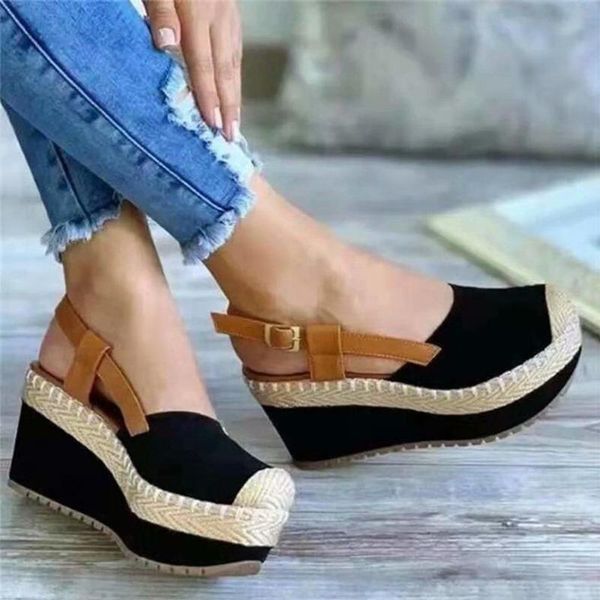 

dress shoes women sandals summer heels with platform woman wedges sandalias mujer high sandales, Black