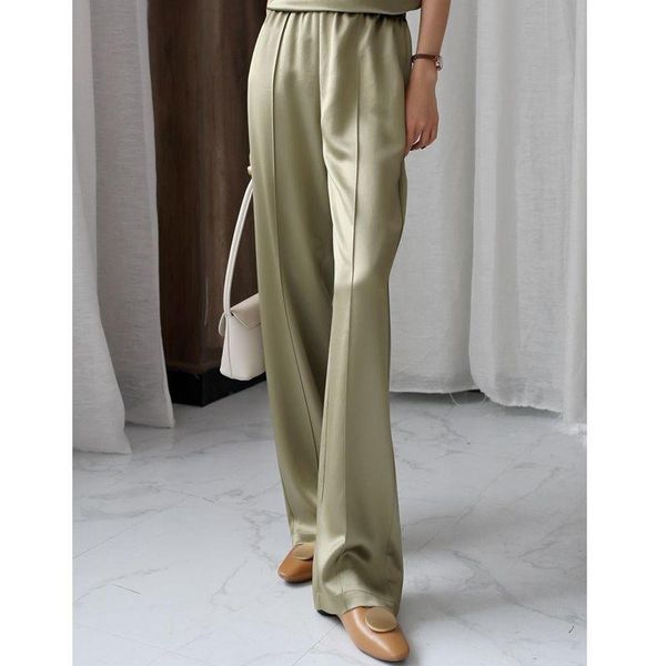 

women's pants & capris 2021 summer autumn acetate satin office lady slim wide leg elegant womens formal vintage trousers full length, Black;white