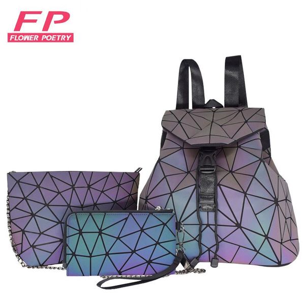 

backpack 3pcs women backpacks school set purse ladies luminous geometric for girls bagpack bag female holographic daily