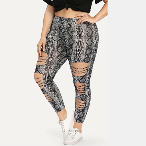 

women's pants & capris plus size women sport leggings fitness snake skin printed high waist push up keep slim gym female, Black;white