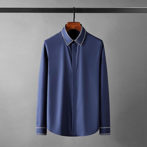 

men's casual shirts 2021 cotton male luxury diamond collar long sleeve mens dress fashion slim party man plus size 4xl, White;black