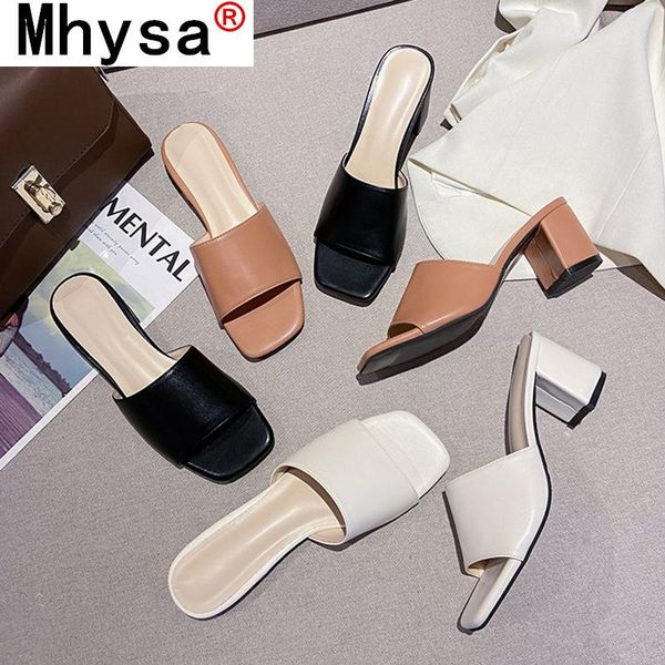 

sandals high heels slippers women 2021 summer cusual shoes slides female pumps open toes mules square, Black
