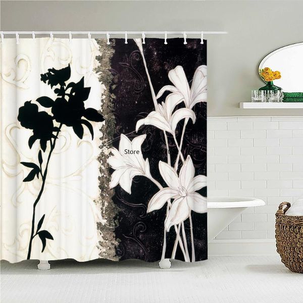 

shower curtains trees leaves waterproof fabric curtain simplicity flower geometry bath bathroom with hooks home decor, 9 size
