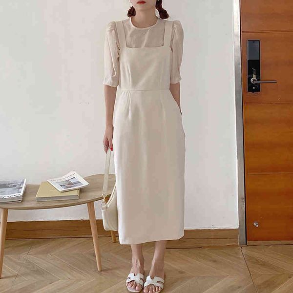 

dress korean two women summer outfits short sleeve o-neck loose blouses and spaghetti strap long piece sets ruox tn0k, Black;gray