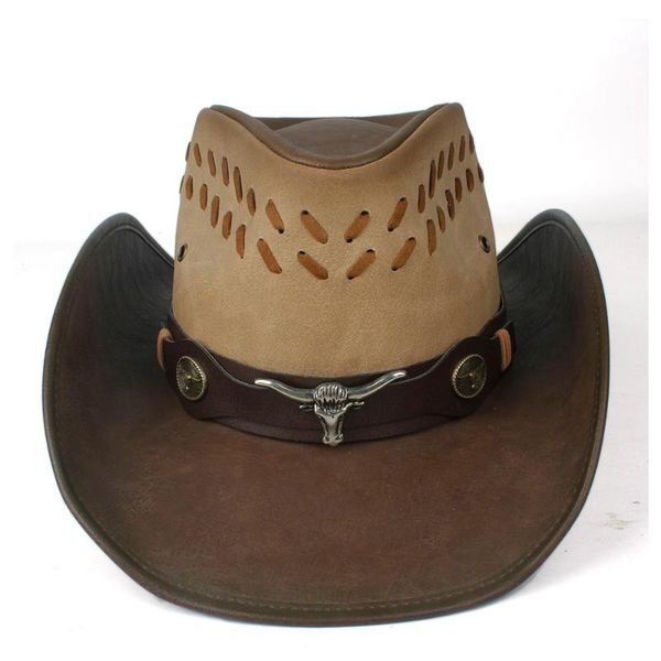 

cloches 2021 100% leather men women western cowboy hat wide brim dad lady sombrero hombre cowgirl, Blue;gray