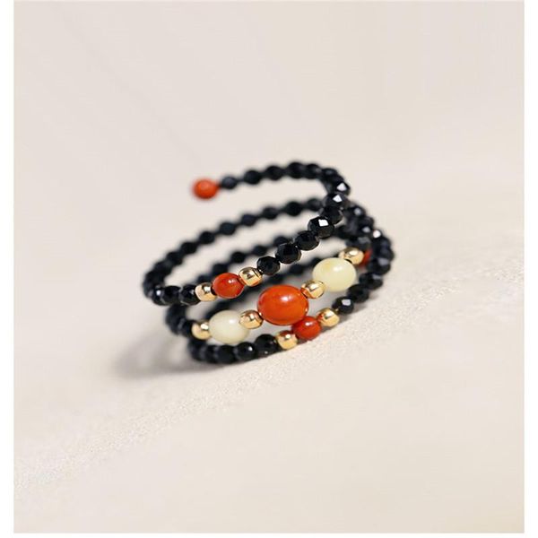 

cluster rings daimi black spinel ring female genuine yellow 18k gold liangshan south red agate beeswax, Golden;silver