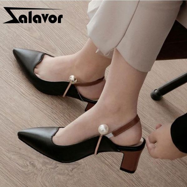 

dress shoes zalavor women pumps beads slip on pointed toe high heel office work footwear size 32-48, Black