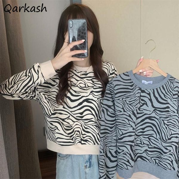 

women's hoodies & sweatshirts women zebra-striped o-neck loose design clothing elegant vintage harajuku all-match soft classic stylish, Black