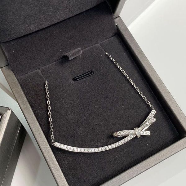 

lover fashion pendant necklaces white rhinestone bowknot silver plated necklace for women romantic jewelry valentines gifts