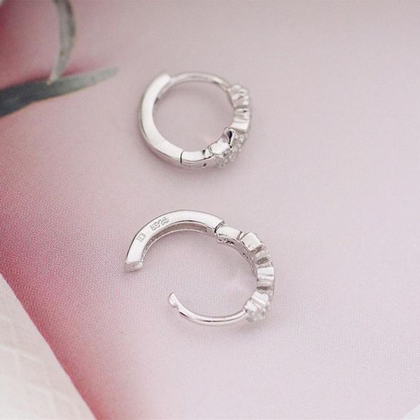 

hoop & huggie cute small 925 sterling silver buckle circle earrings exquisite shining zircon pentagram engagement jewelry, Golden;silver